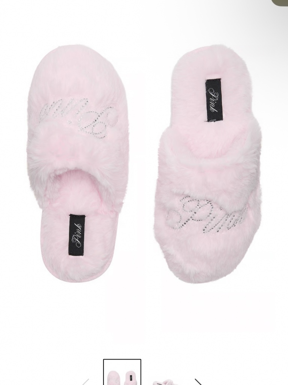 Retails $39! Vs Victoria’s Secret pink faux fur slippers Y2K mcbling rhinestone